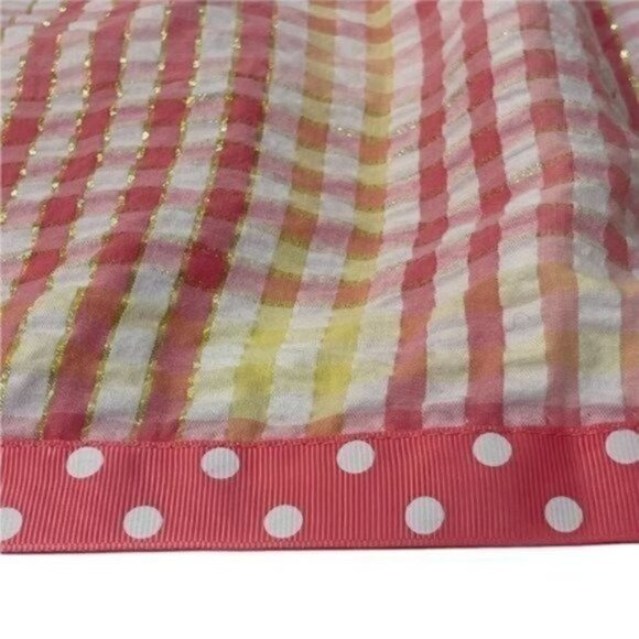 Ashley Ann 3T Dress gingham polka dots bows shiny stripes 3 button back Opening - Picture 4 of 7